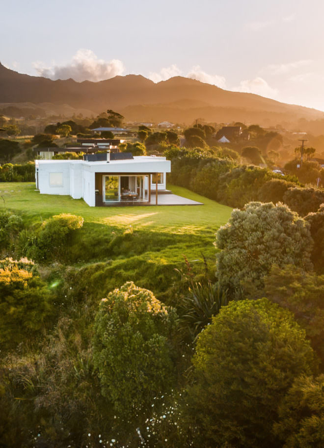 House in the mountains at sunset Raglan architecture photographer Aaron Radford